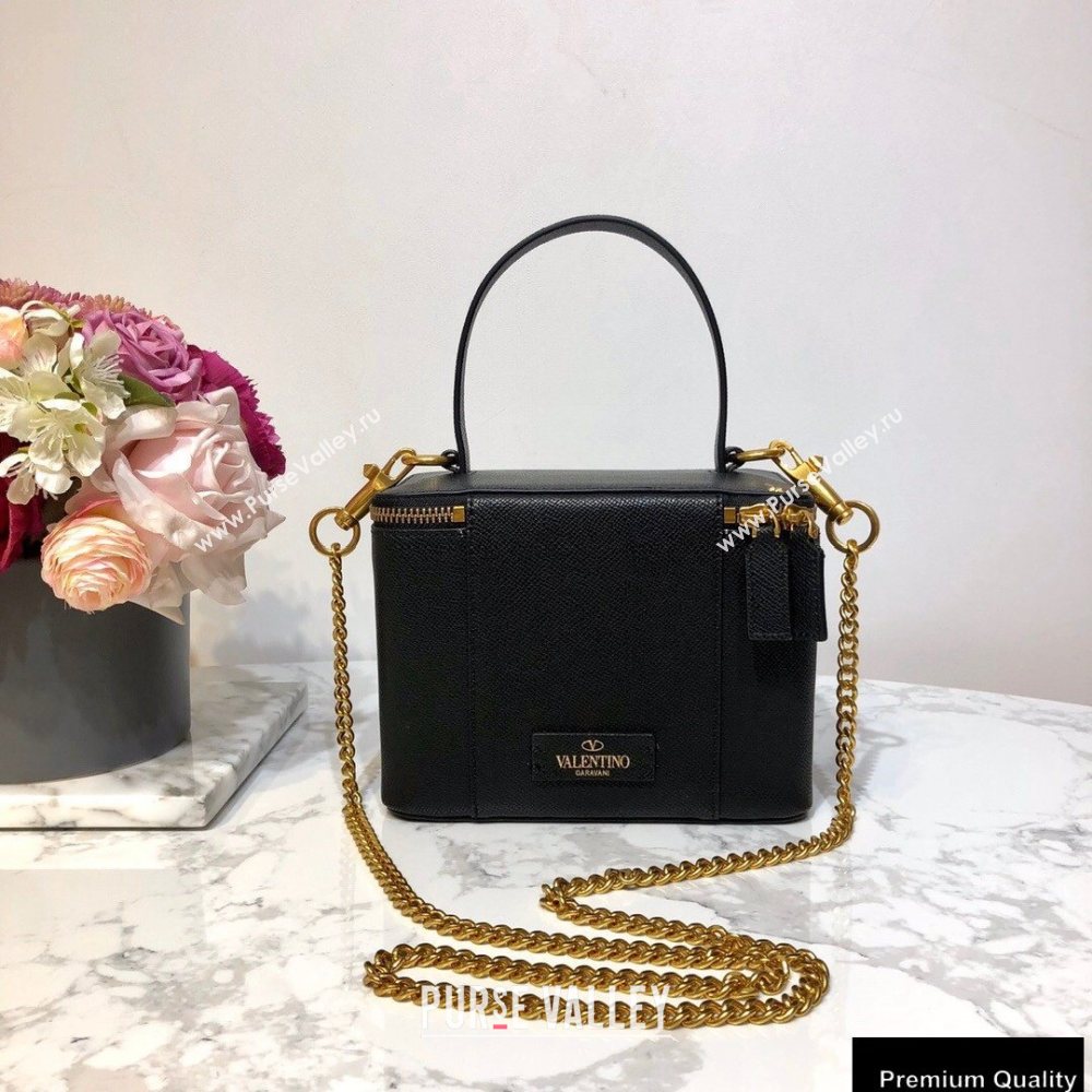 Valentino VSLING Calfskin Vanity Case Bag Black 2020 (liankafo-20101407)