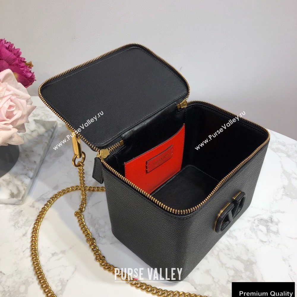 Valentino VSLING Calfskin Vanity Case Bag Black 2020 (liankafo-20101407)