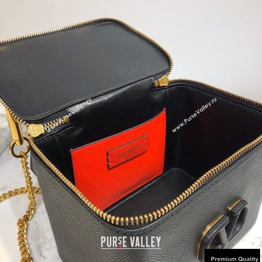 Valentino VSLING Calfskin Vanity Case Bag Black 2020 (liankafo-20101407)
