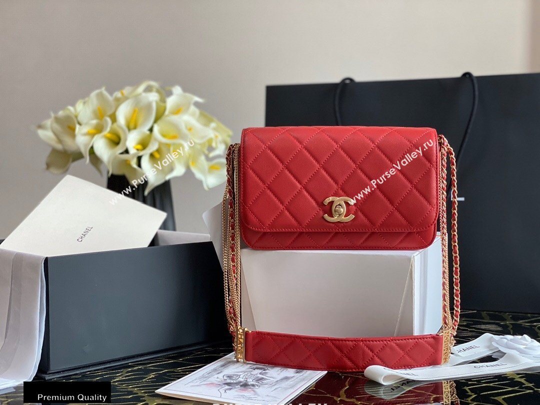 Chanel Multiple Chains Small Flap Bag AS2052 Red 2020 (jiyuan-20101537)