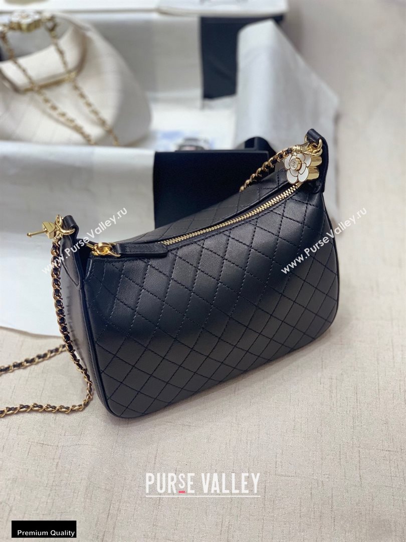 Chanel Calfskin Camellia Hobo Bag Black 2020 (jiyuan-20101611)