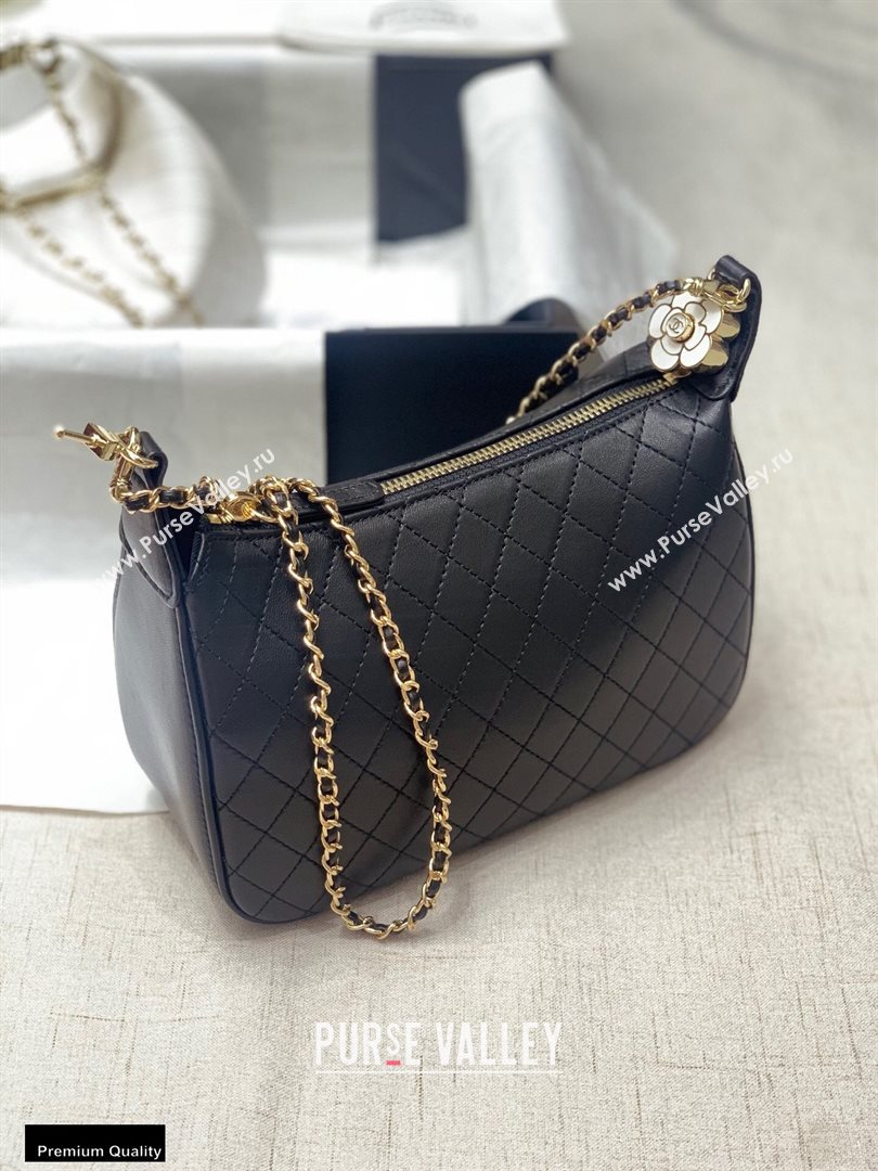 Chanel Calfskin Camellia Hobo Bag Black 2020 (jiyuan-20101611)