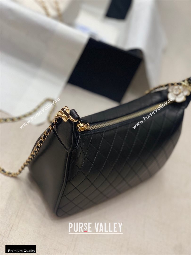 Chanel Calfskin Camellia Hobo Bag Black 2020 (jiyuan-20101611)