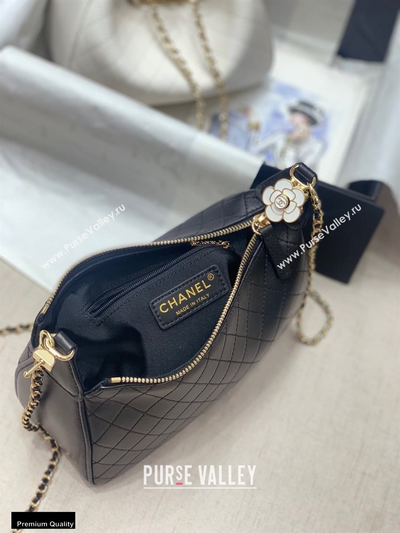 Chanel Calfskin Camellia Hobo Bag Black 2020 (jiyuan-20101611)