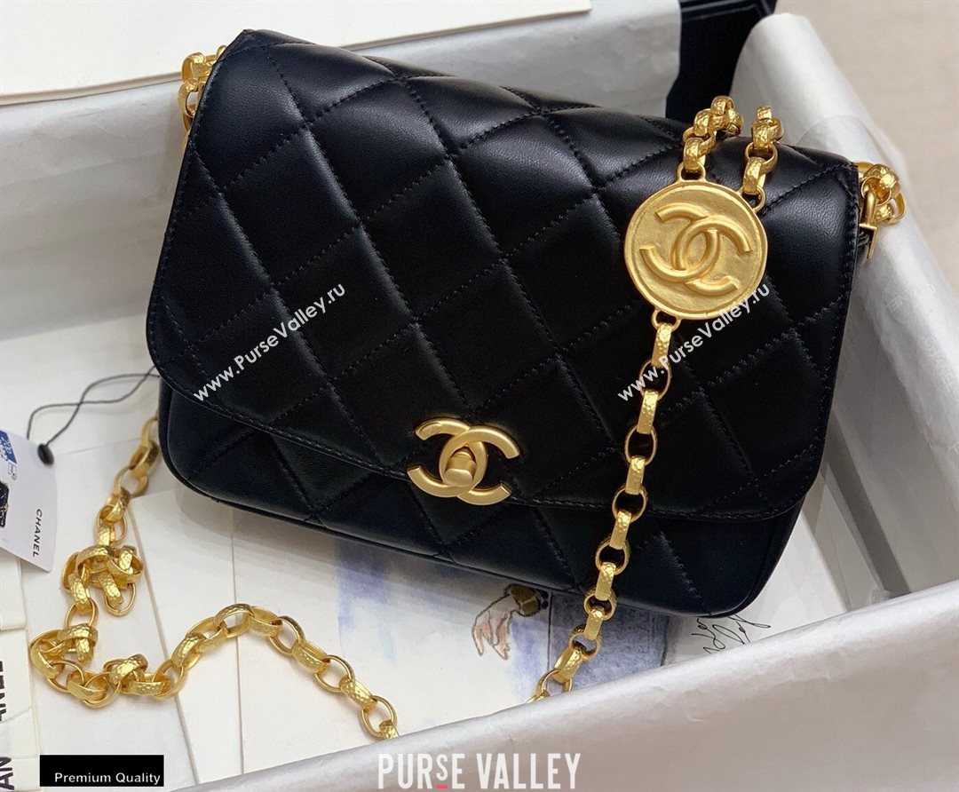 Chanel Lambskin CC Coin Flap Bag AS2222 Black 2020 (jiyuan-20101621)
