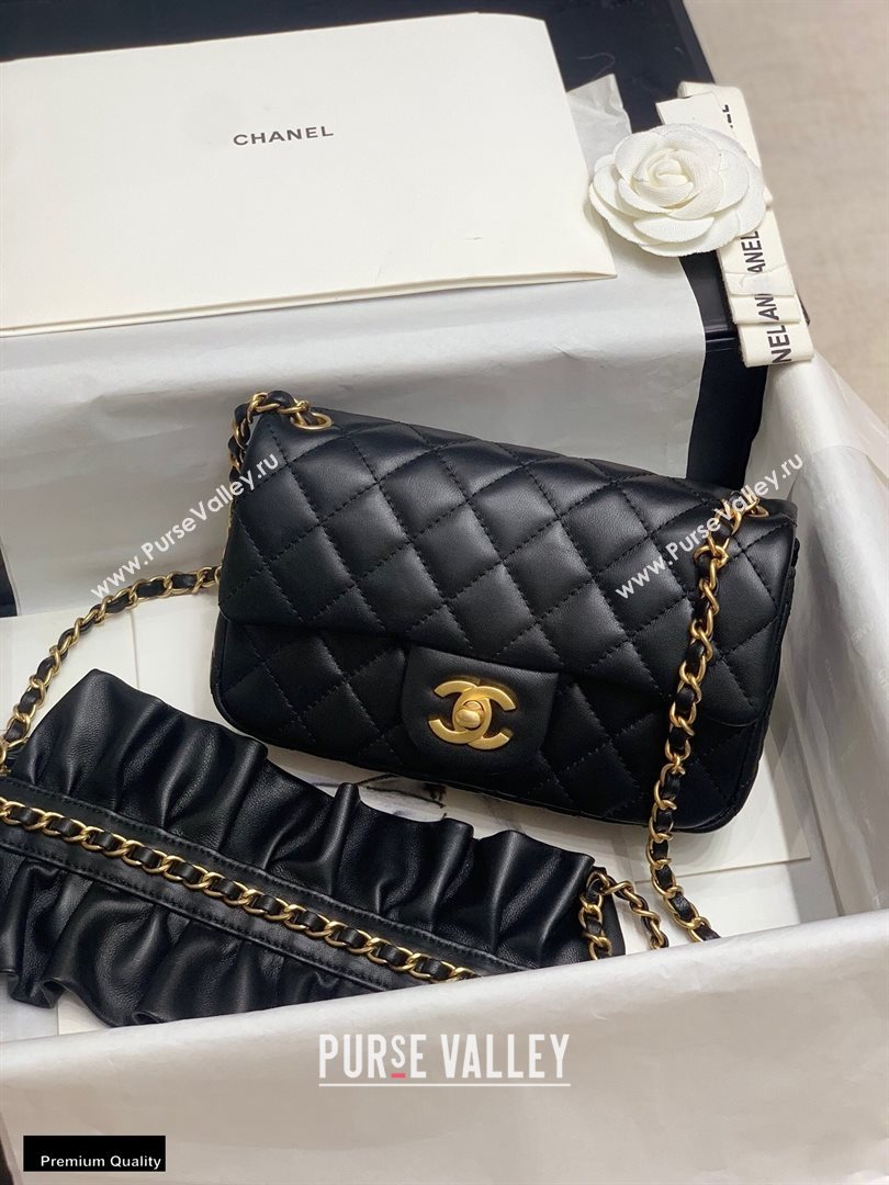 Chanel Lambskin Bag Romance Rectangular Small Flap Bag with ruffled Strap AS2204 Black 2020 (jiyuan-20101617)