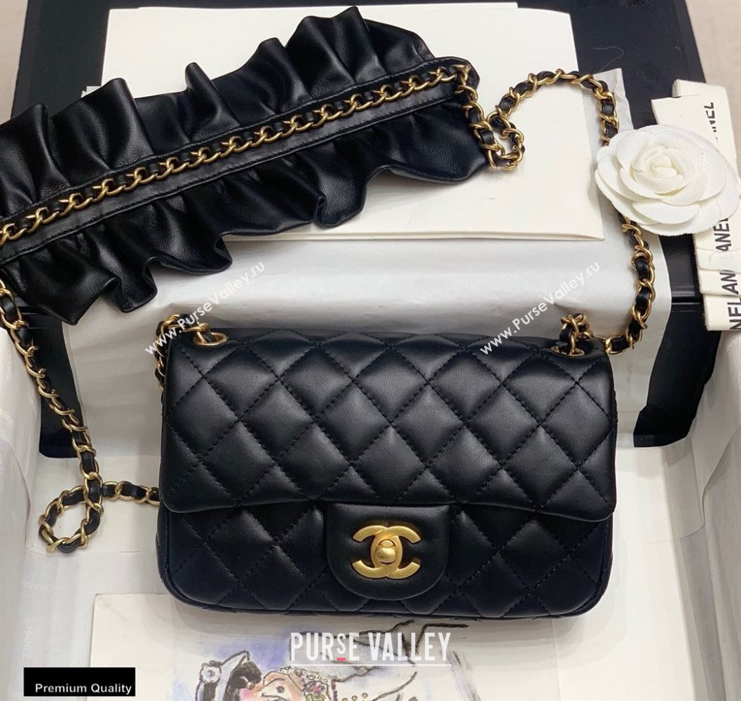 Chanel Lambskin Bag Romance Rectangular Small Flap Bag with ruffled Strap AS2204 Black 2020 (jiyuan-20101617)