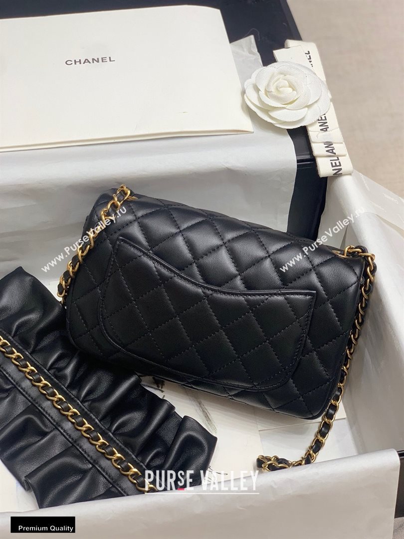 Chanel Lambskin Bag Romance Rectangular Small Flap Bag with ruffled Strap AS2204 Black 2020 (jiyuan-20101617)