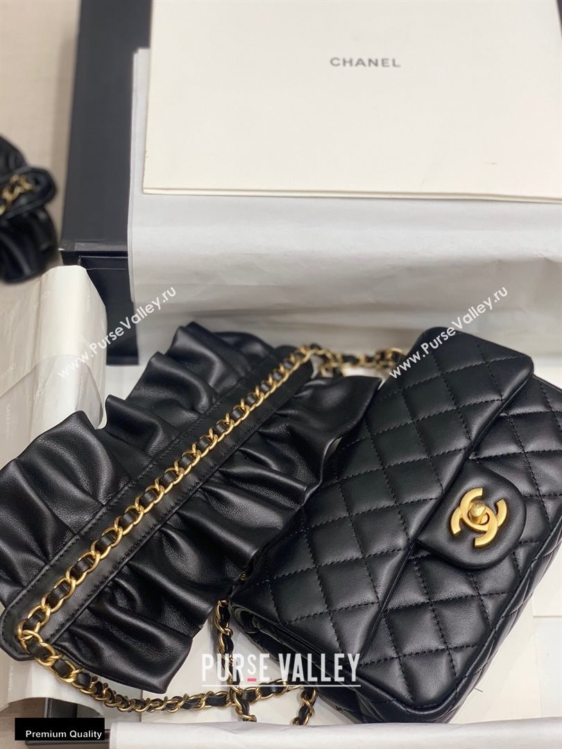 Chanel Lambskin Bag Romance Rectangular Small Flap Bag with ruffled Strap AS2204 Black 2020 (jiyuan-20101617)