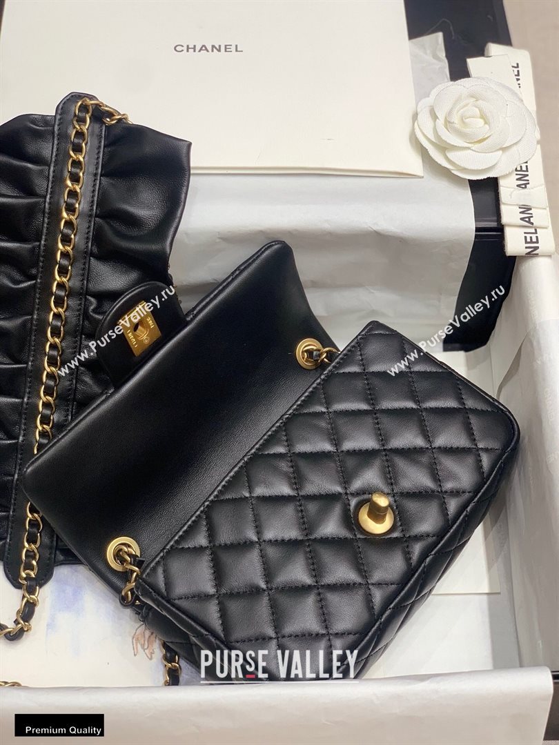 Chanel Lambskin Bag Romance Rectangular Small Flap Bag with ruffled Strap AS2204 Black 2020 (jiyuan-20101617)