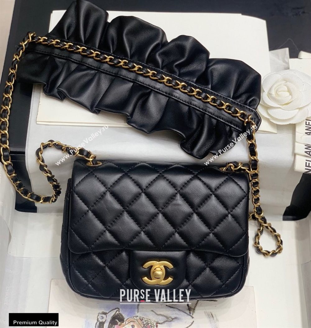 Chanel Lambskin Bag Romance Square Mini Flap Bag with ruffled Strap AS2203 Black 2020 (jiyuan-20101619)