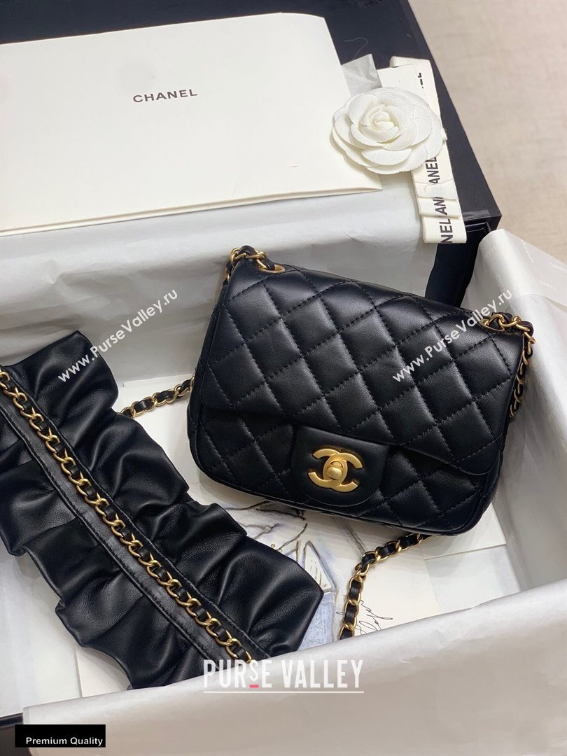 Chanel Lambskin Bag Romance Square Mini Flap Bag with ruffled Strap AS2203 Black 2020 (jiyuan-20101619)