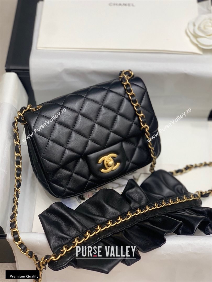 Chanel Lambskin Bag Romance Square Mini Flap Bag with ruffled Strap AS2203 Black 2020 (jiyuan-20101619)