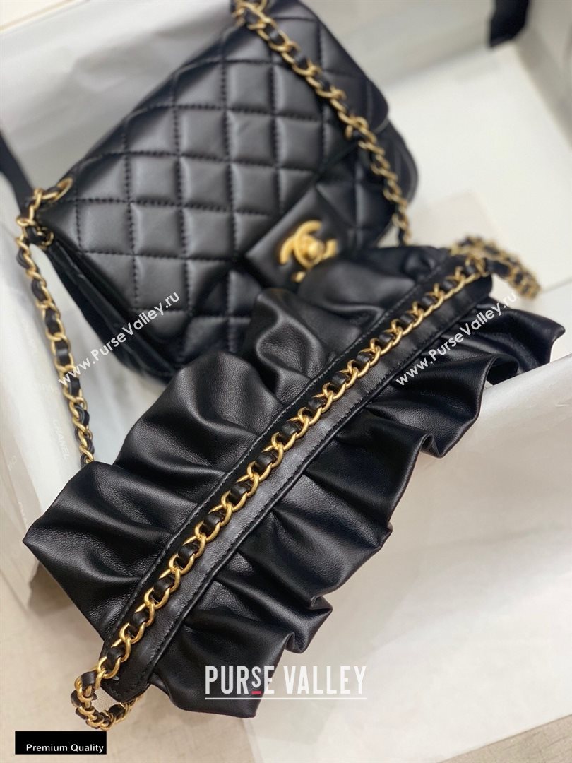 Chanel Lambskin Bag Romance Square Mini Flap Bag with ruffled Strap AS2203 Black 2020 (jiyuan-20101619)