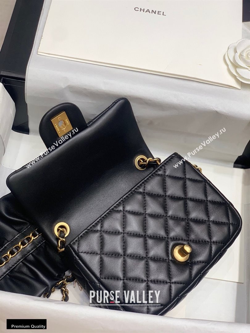 Chanel Lambskin Bag Romance Square Mini Flap Bag with ruffled Strap AS2203 Black 2020 (jiyuan-20101619)