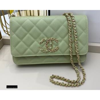 Chanel Chain CC Logo Wallet on Chain WOC Bag AP1794 Grained Calfskin Light Green 2021 (smjd-21012716)