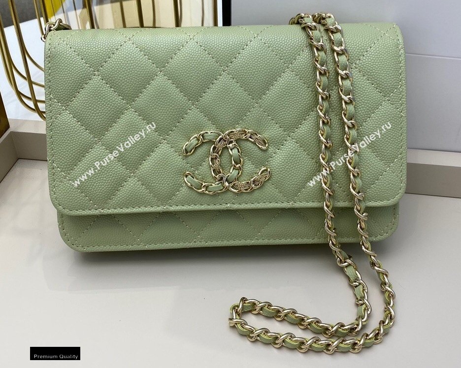 Chanel Chain CC Logo Wallet on Chain WOC Bag AP1794 Grained Calfskin Light Green 2021 (smjd-21012716)