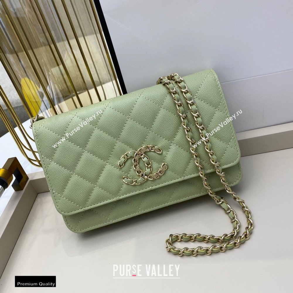 Chanel Chain CC Logo Wallet on Chain WOC Bag AP1794 Grained Calfskin Light Green 2021 (smjd-21012716)