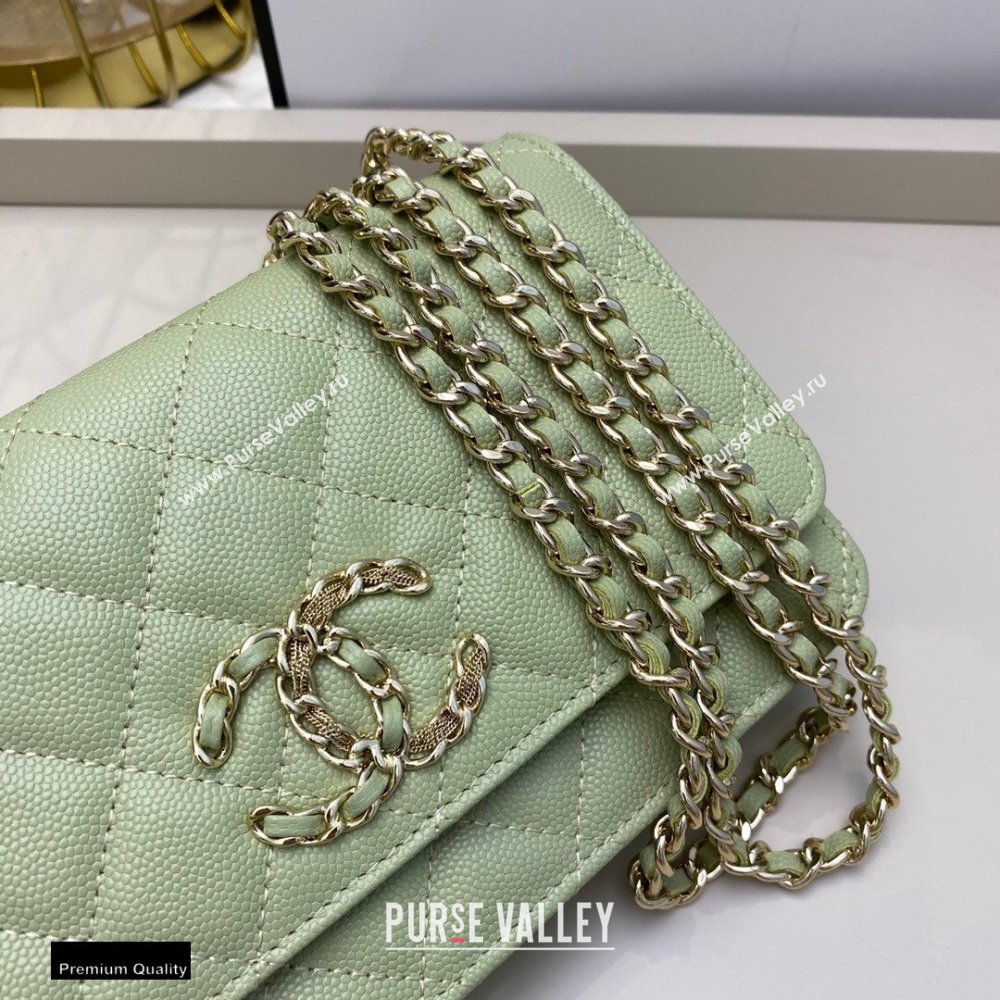 Chanel Chain CC Logo Wallet on Chain WOC Bag AP1794 Grained Calfskin Light Green 2021 (smjd-21012716)