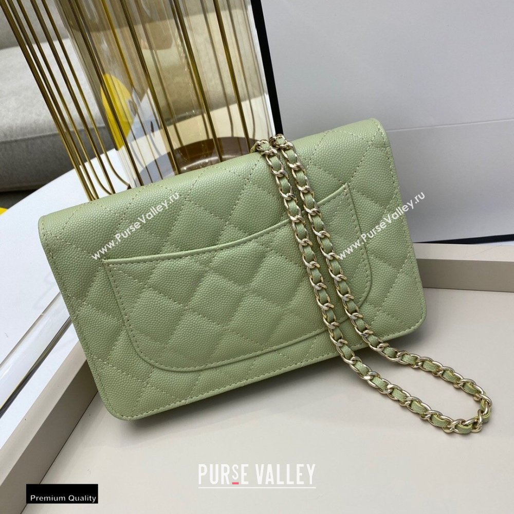 Chanel Chain CC Logo Wallet on Chain WOC Bag AP1794 Grained Calfskin Light Green 2021 (smjd-21012716)