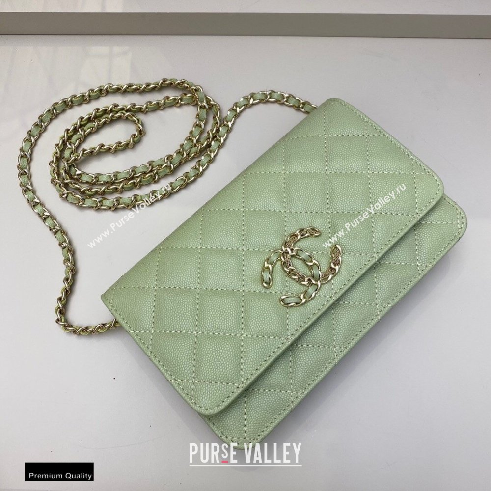 Chanel Chain CC Logo Wallet on Chain WOC Bag AP1794 Grained Calfskin Light Green 2021 (smjd-21012716)