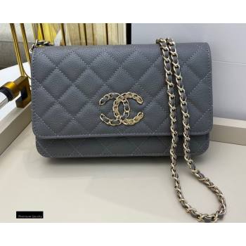 Chanel Chain CC Logo Wallet on Chain WOC Bag AP1794 Grained Calfskin Gray 2021 (smjd-21012715)