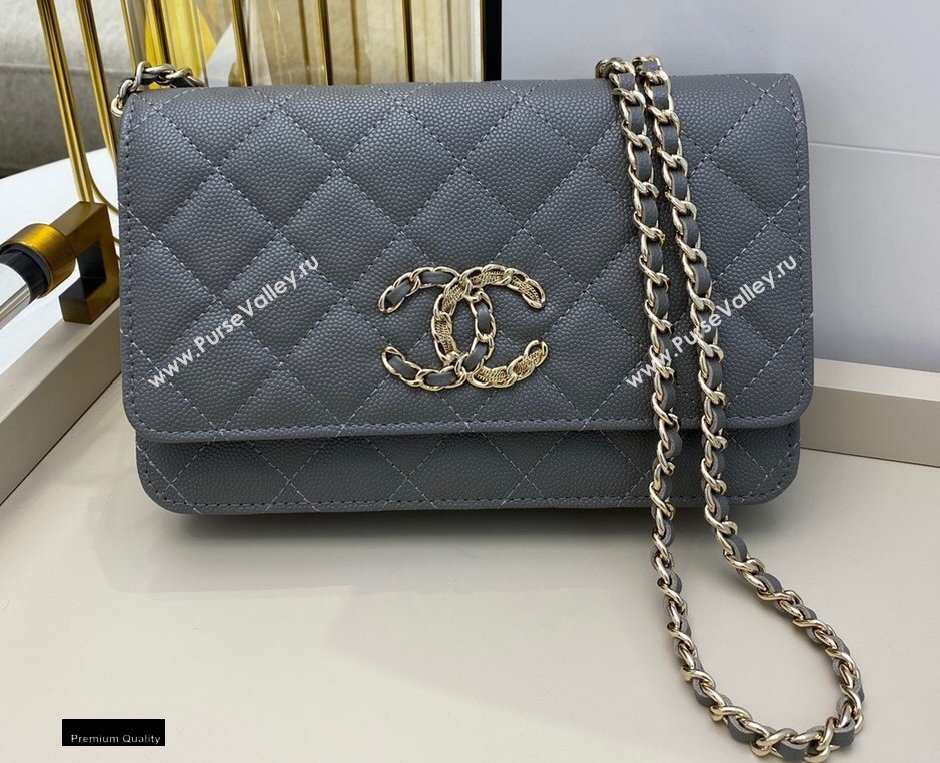 Chanel Chain CC Logo Wallet on Chain WOC Bag AP1794 Grained Calfskin Gray 2021 (smjd-21012715)