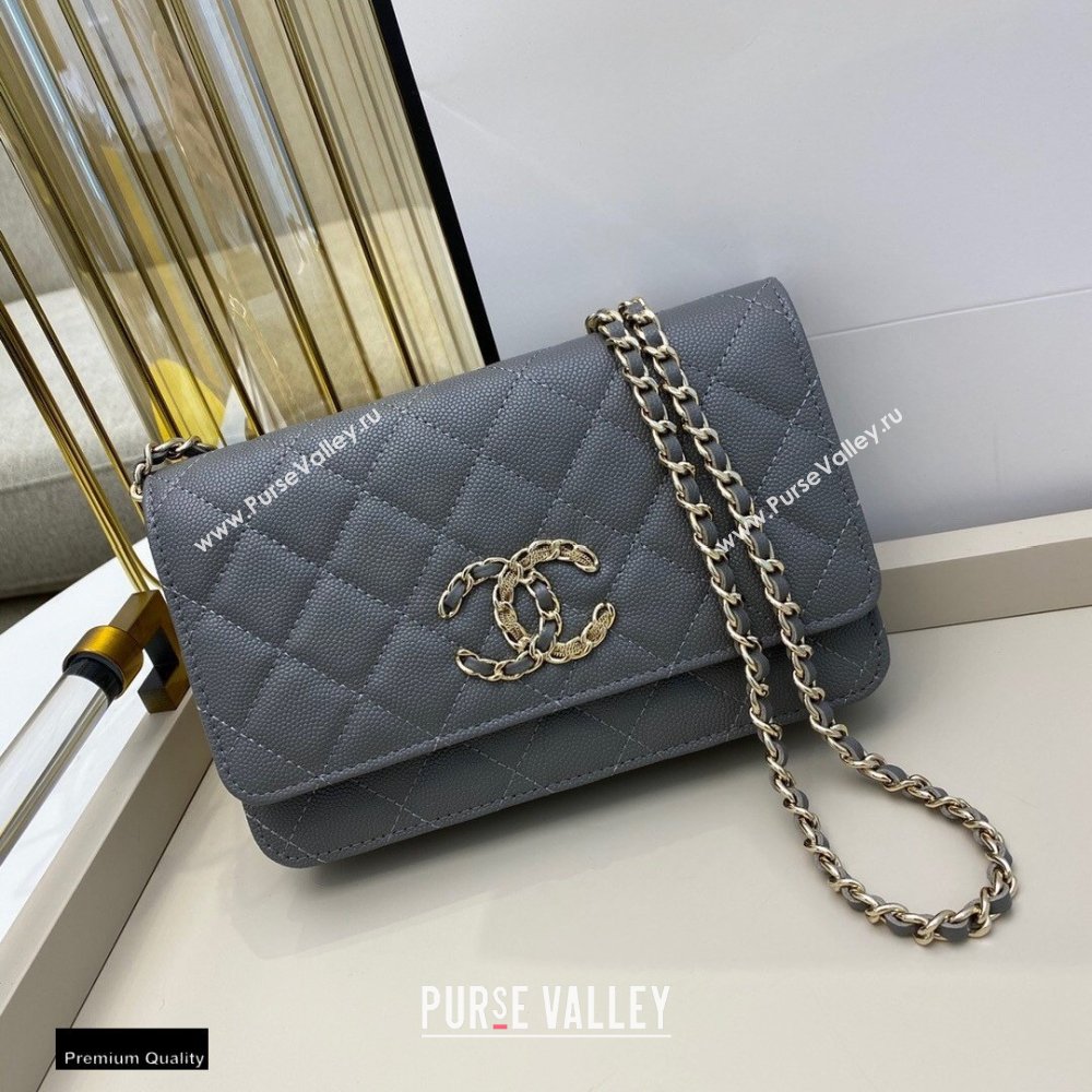 Chanel Chain CC Logo Wallet on Chain WOC Bag AP1794 Grained Calfskin Gray 2021 (smjd-21012715)