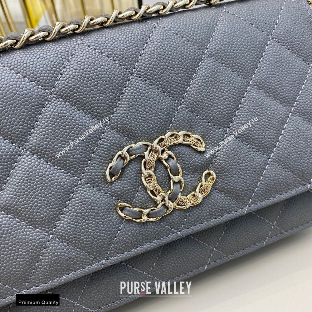 Chanel Chain CC Logo Wallet on Chain WOC Bag AP1794 Grained Calfskin Gray 2021 (smjd-21012715)