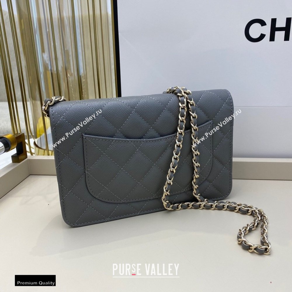 Chanel Chain CC Logo Wallet on Chain WOC Bag AP1794 Grained Calfskin Gray 2021 (smjd-21012715)
