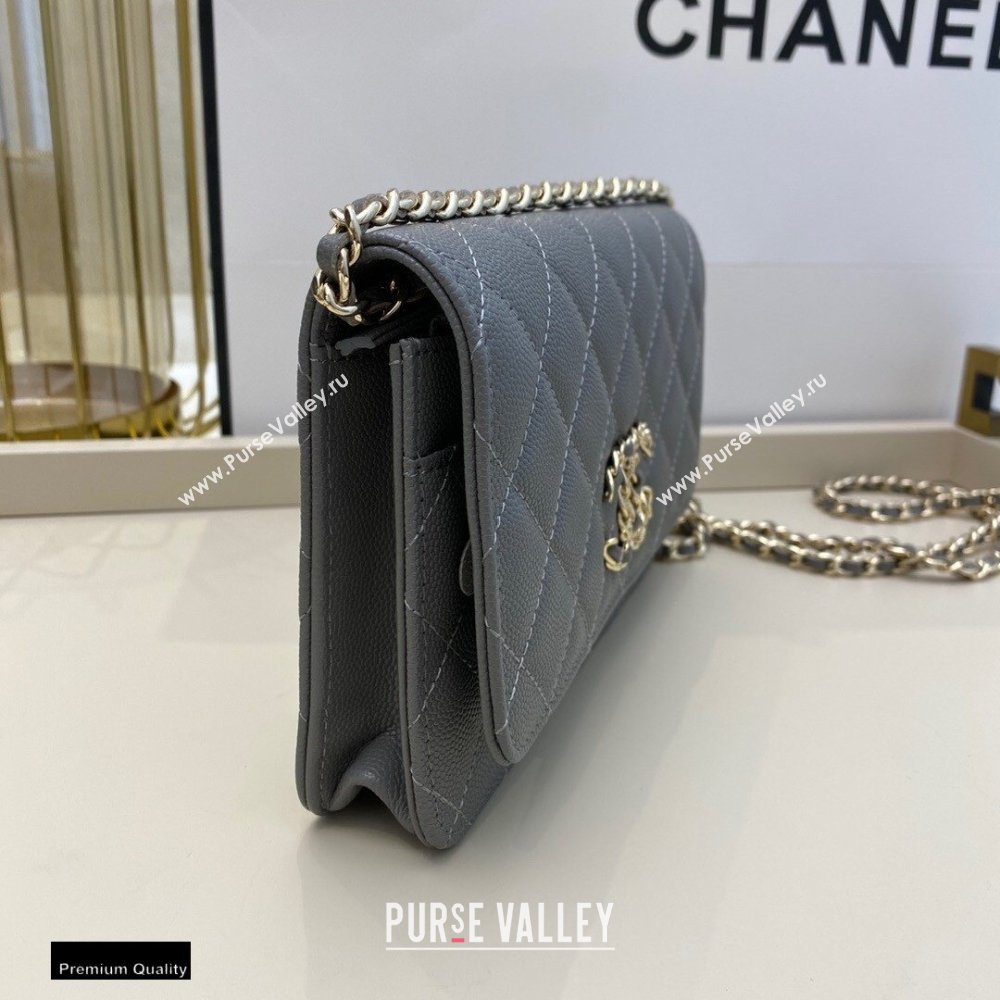 Chanel Chain CC Logo Wallet on Chain WOC Bag AP1794 Grained Calfskin Gray 2021 (smjd-21012715)