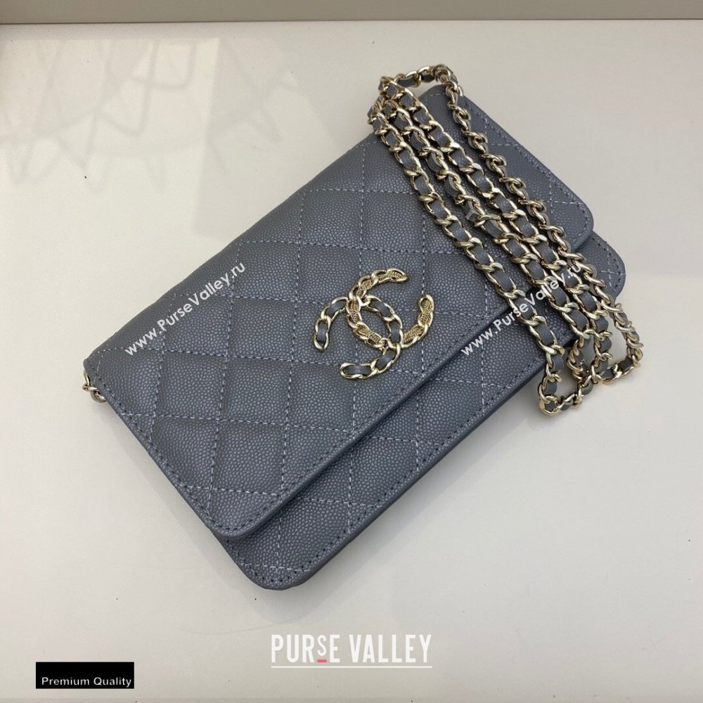 Chanel Chain CC Logo Wallet on Chain WOC Bag AP1794 Grained Calfskin Gray 2021 (smjd-21012715)