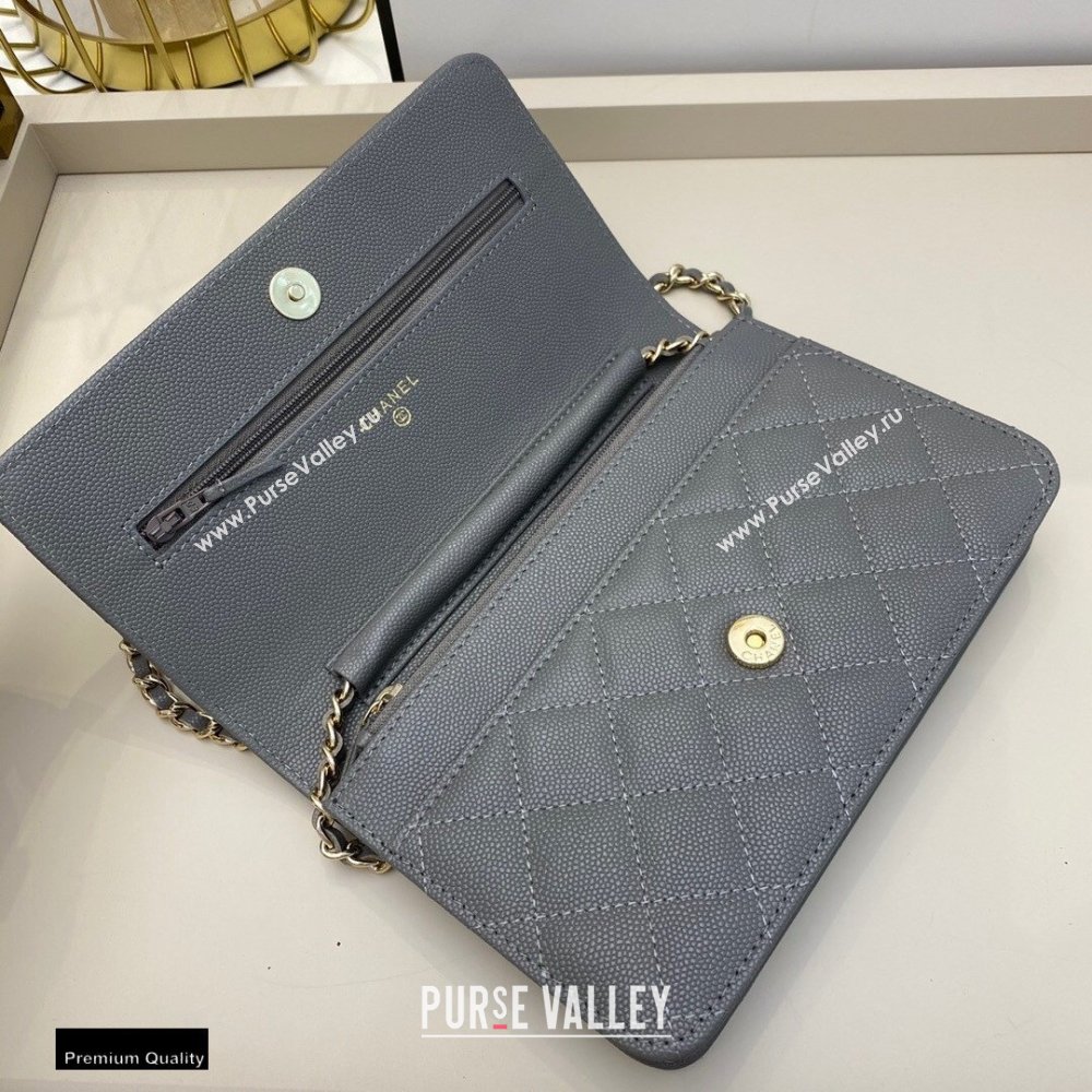 Chanel Chain CC Logo Wallet on Chain WOC Bag AP1794 Grained Calfskin Gray 2021 (smjd-21012715)