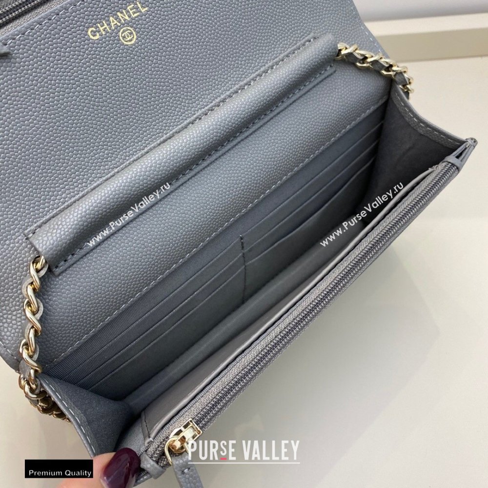 Chanel Chain CC Logo Wallet on Chain WOC Bag AP1794 Grained Calfskin Gray 2021 (smjd-21012715)