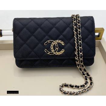 Chanel Chain CC Logo Wallet on Chain WOC Bag AP1794 Grained Calfskin Black 2021 (smjd-21012714)