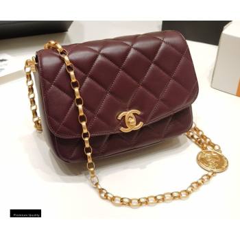 Chanel Lambskin CC Coin Flap Bag AS2222 Burgundy 2020 (jiyuan-20101623)