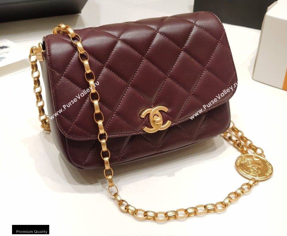 Chanel Lambskin CC Coin Flap Bag AS2222 Burgundy 2020 (jiyuan-20101623)