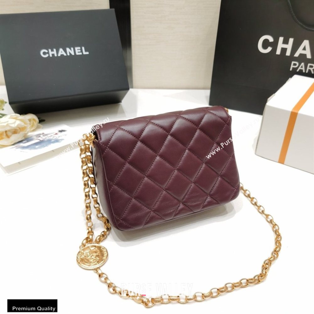 Chanel Lambskin CC Coin Flap Bag AS2222 Burgundy 2020 (jiyuan-20101623)