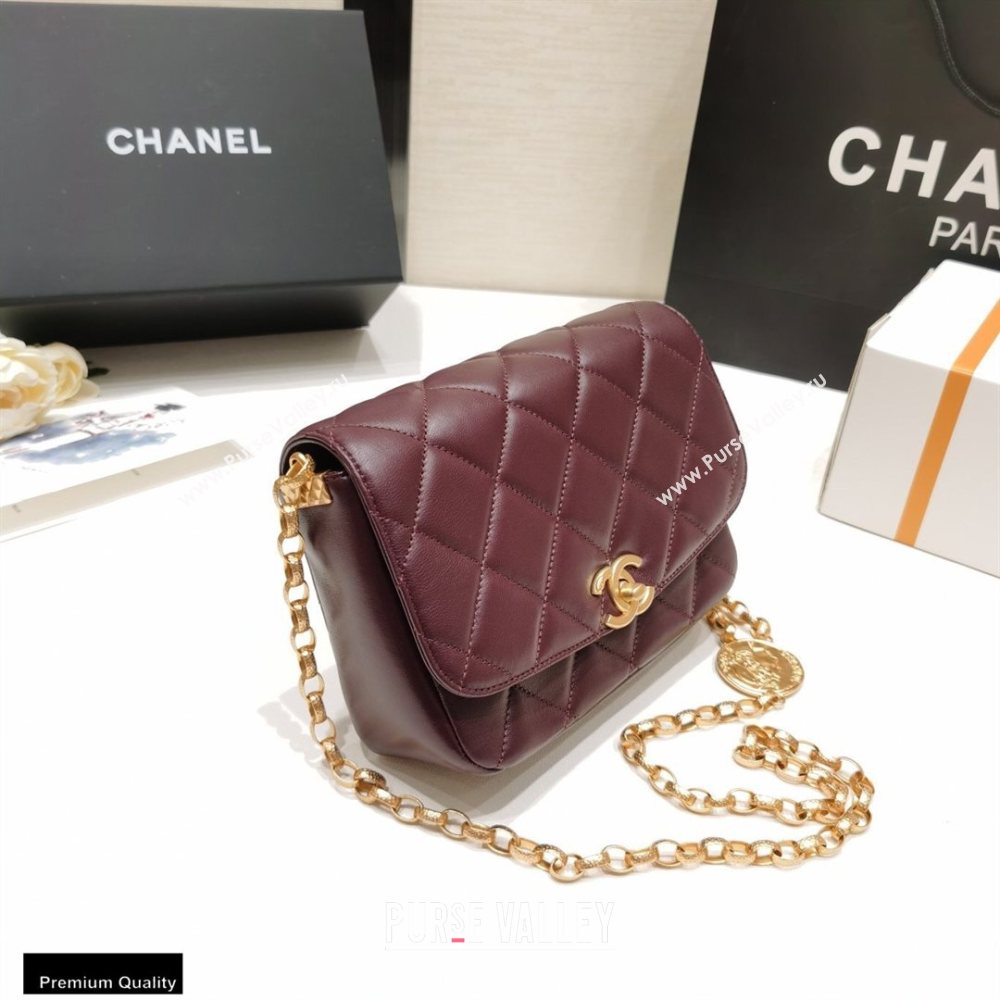 Chanel Lambskin CC Coin Flap Bag AS2222 Burgundy 2020 (jiyuan-20101623)