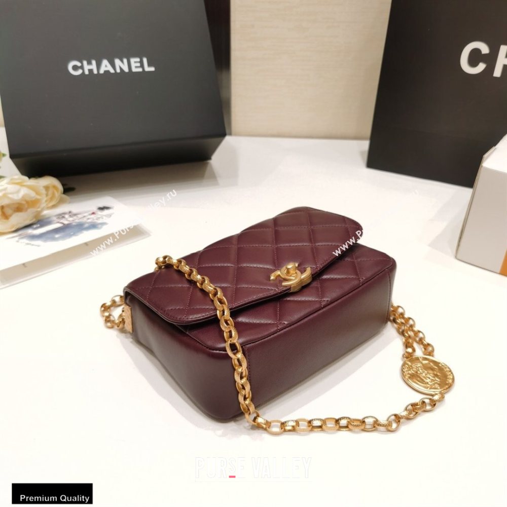 Chanel Lambskin CC Coin Flap Bag AS2222 Burgundy 2020 (jiyuan-20101623)