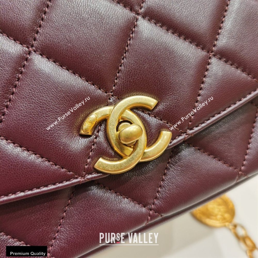 Chanel Lambskin CC Coin Flap Bag AS2222 Burgundy 2020 (jiyuan-20101623)