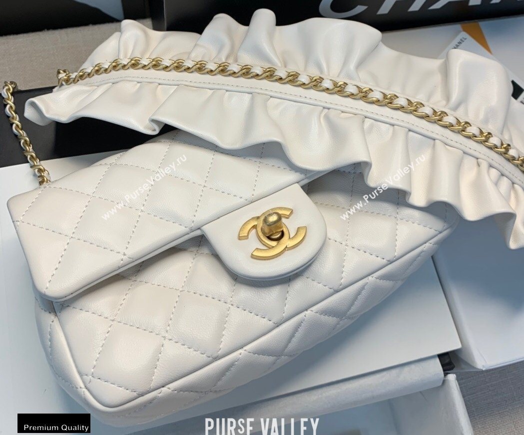 Chanel Lambskin Bag Romance Rectangular Small Flap Bag with ruffled Strap AS2204 White 2020 (jiyuan-20101618)