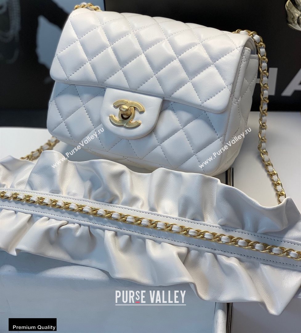 Chanel Lambskin Bag Romance Square Mini Flap Bag with ruffled Strap AS2203 White 2020 (jiyuan-20101620)