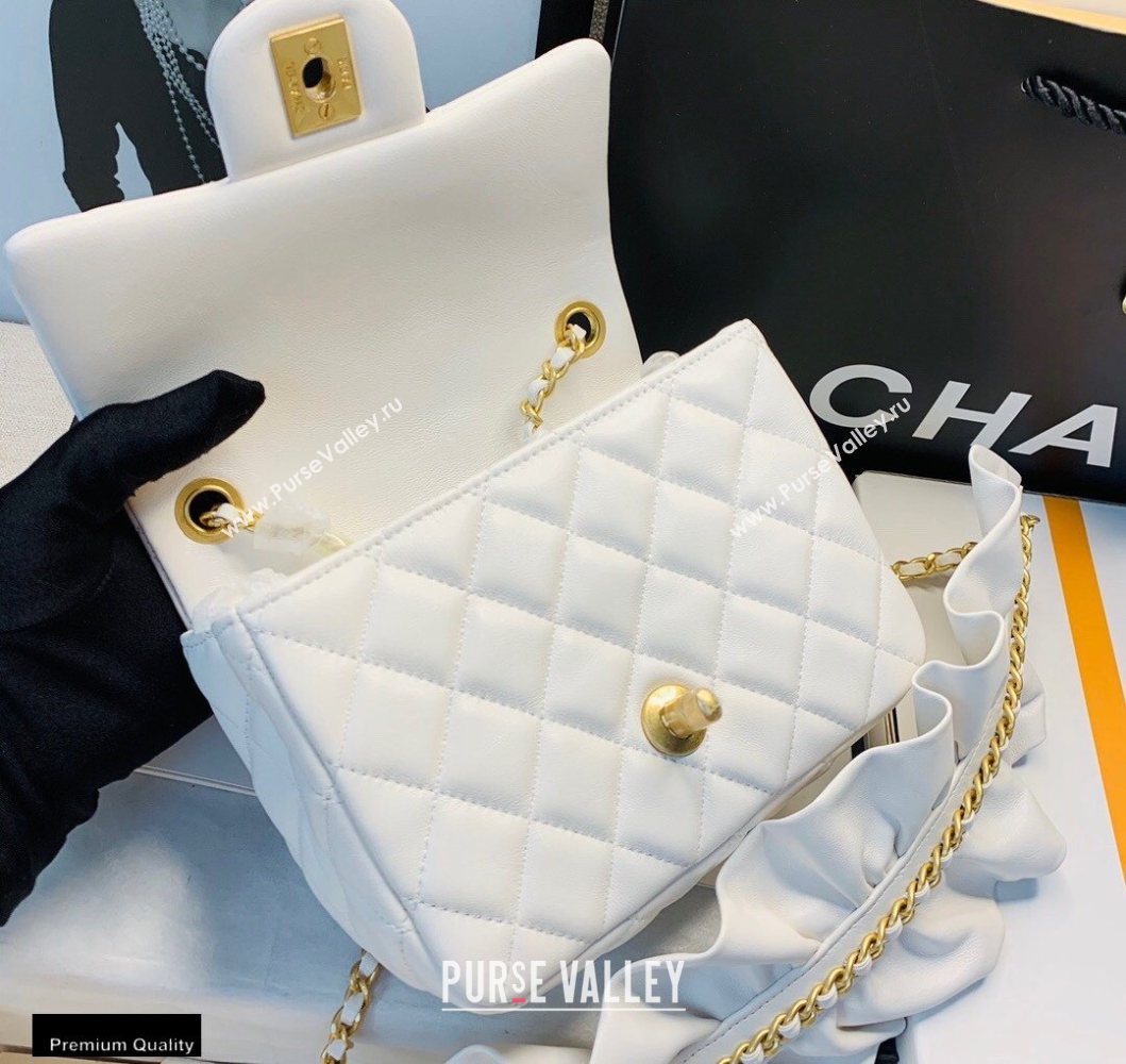 Chanel Lambskin Bag Romance Square Mini Flap Bag with ruffled Strap AS2203 White 2020 (jiyuan-20101620)