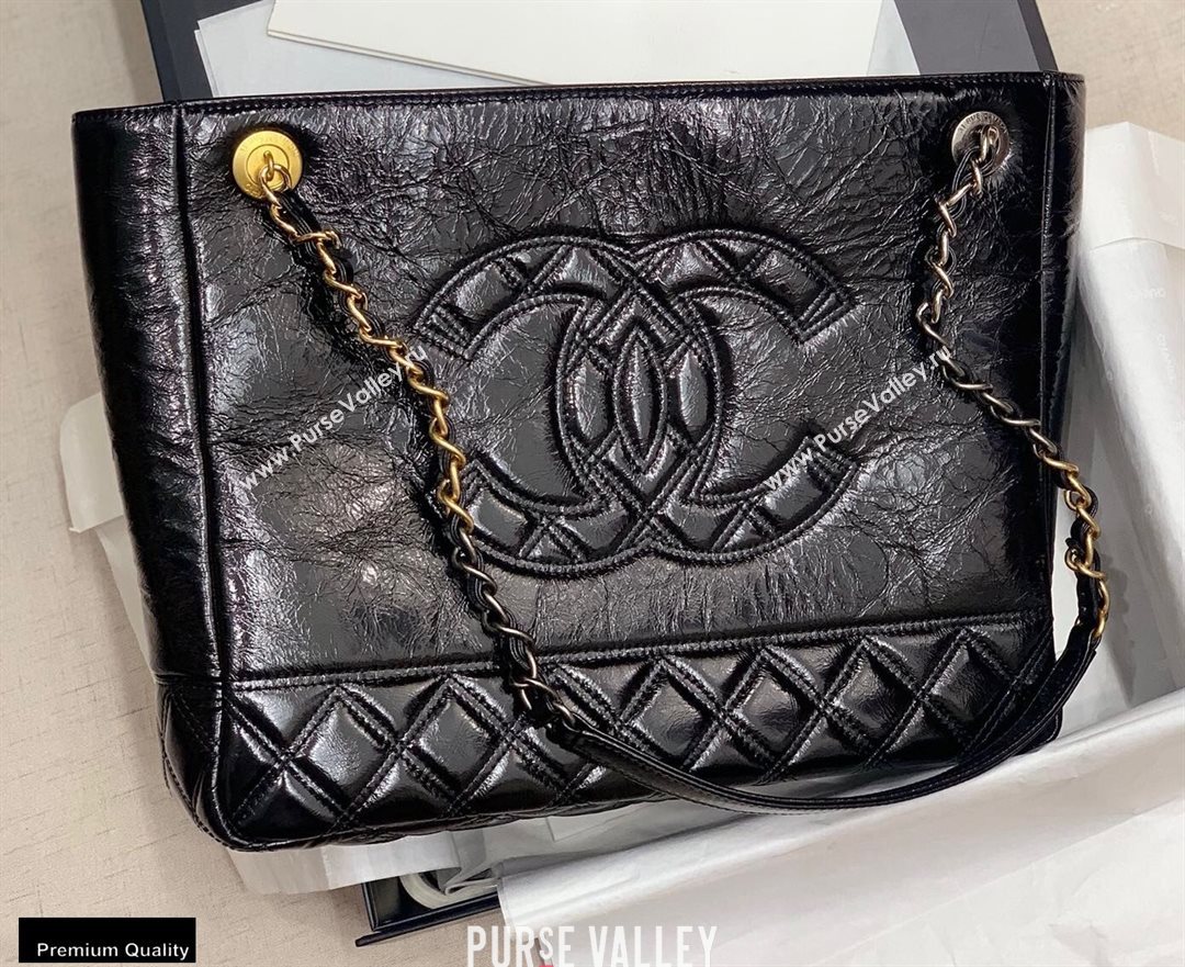 Chanel Shiny Aged Calfskin Shopping Tote Bag AS1875 Black 2020 (jiyuan-20101630)