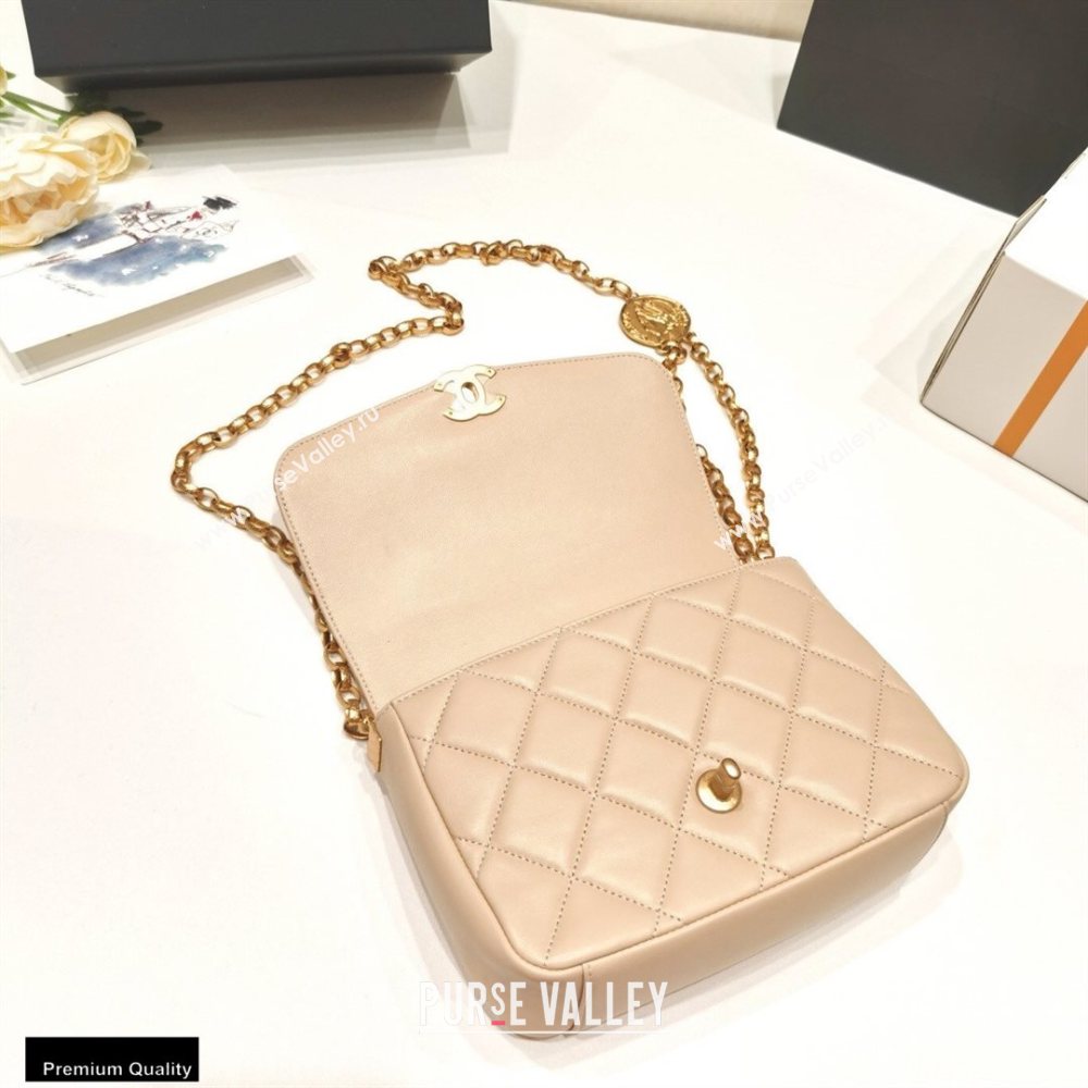 Chanel Lambskin CC Coin Flap Bag AS2222 Beige 2020 (jiyuan-20101622)