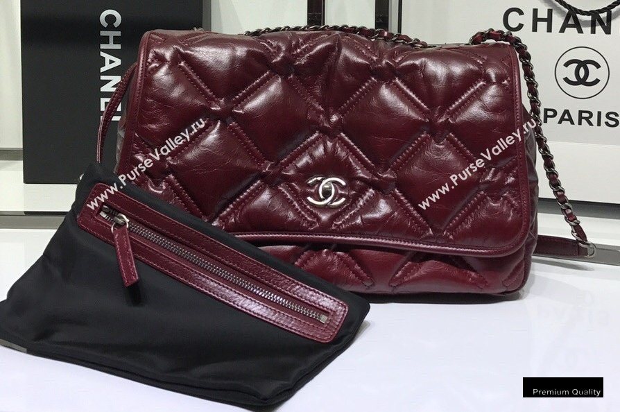 Chanel Waxy Calfskin Quilting Padded Flap Bag Burgundy 2020 (jiyuan-20102911)