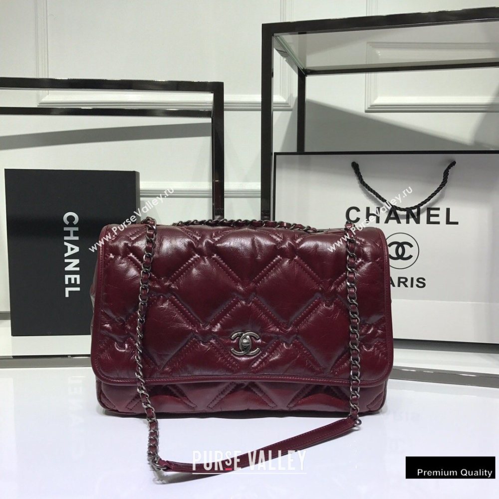 Chanel Waxy Calfskin Quilting Padded Flap Bag Burgundy 2020 (jiyuan-20102911)