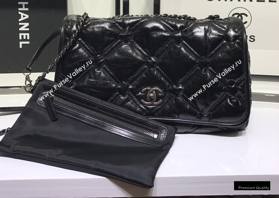 Chanel Waxy Calfskin Quilting Padded Flap Bag Black 2020 (jiyuan-20102910)