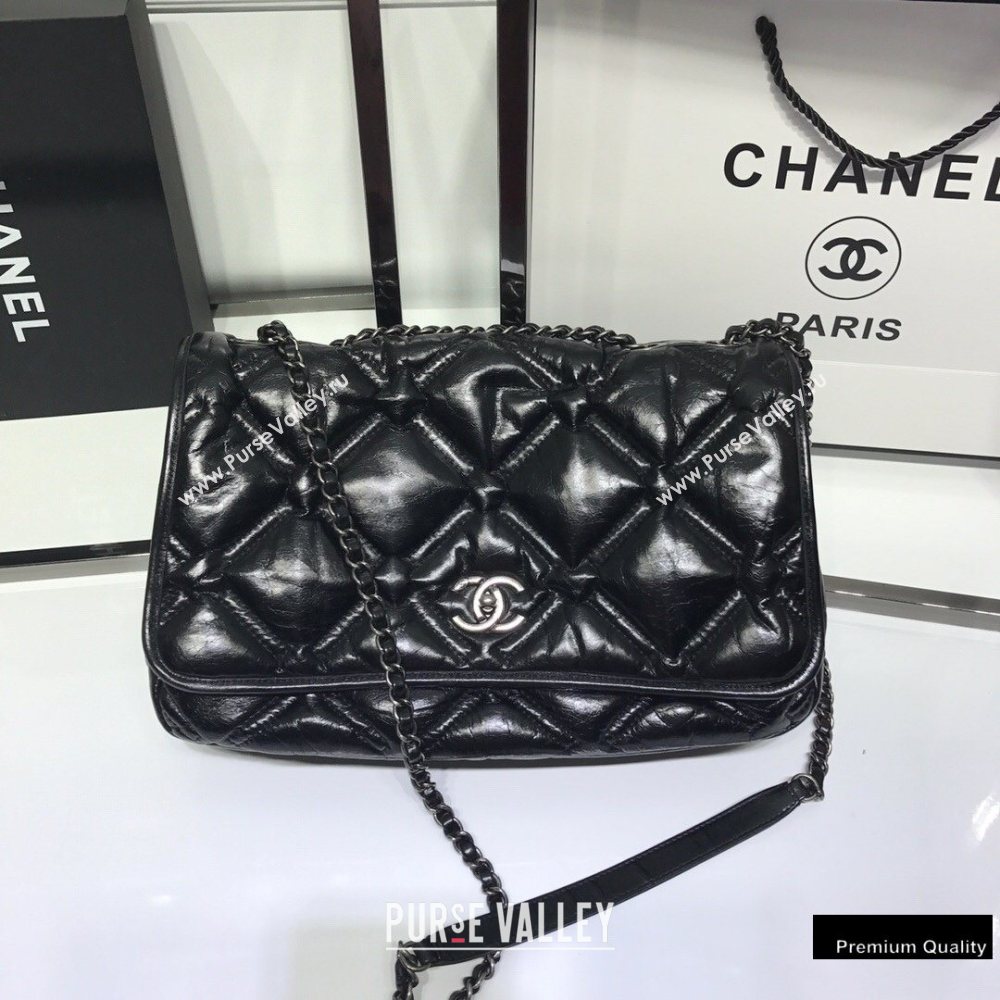 Chanel Waxy Calfskin Quilting Padded Flap Bag Black 2020 (jiyuan-20102910)